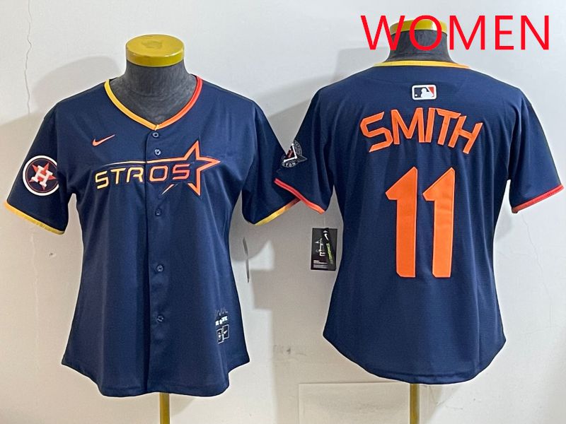 Women Houston Astros 11 Smith Blue three generations Joint Name Nike 2025 MLB Jersey style 12